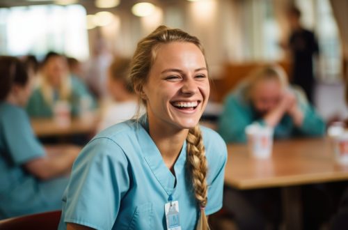 nurse smiling helping a patient, woman in good mood nurse smiling helping a patient, woman in good mood